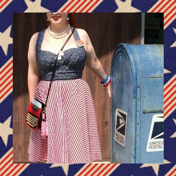 Retro Weird Dresses & Skirts - American Flag Patriotic Pin Up Dress